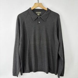 Banana Republic Merino Wool Knit Polo Sweater XL Gray Italian Wool